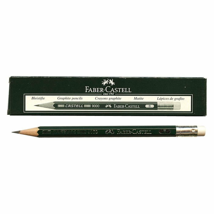 Crayon avec Gomme Faber-Castell 9000 B Hexagonal B (3 Unités)