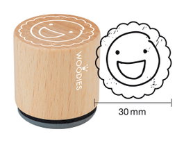 Woodies Sceau en bois et caoutchouc visage souriant 33x30mm