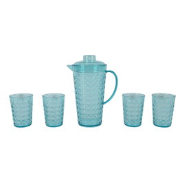 KSD Jarra de 2 l et 4 verres de 420 ml avec design de pois bleu