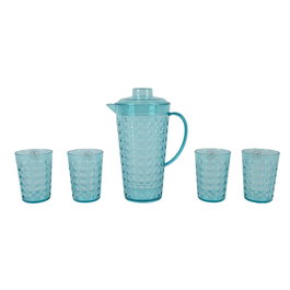 KSD Jarre à eau 2 litres avec 4 verres 420 ml design boules bleu plastique