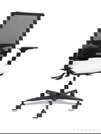 Chaise Bormate Asynchrone tissu Blanc Maille Noir Base en nylon noir Accoudoir 2D Sans appui-tête Roulettes 65mm nylon