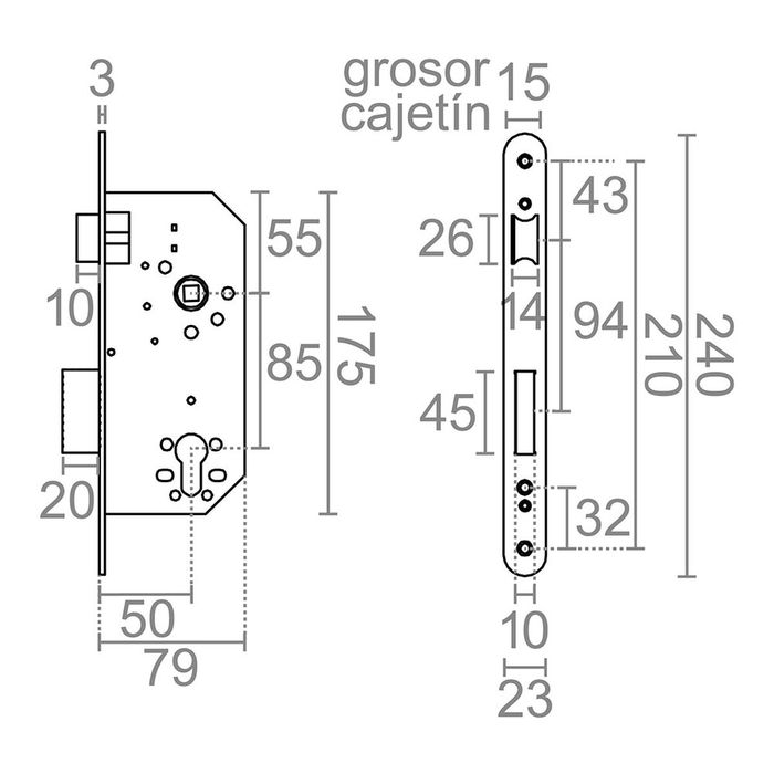 Serrure à mortaiser Micel Acier 85 mm