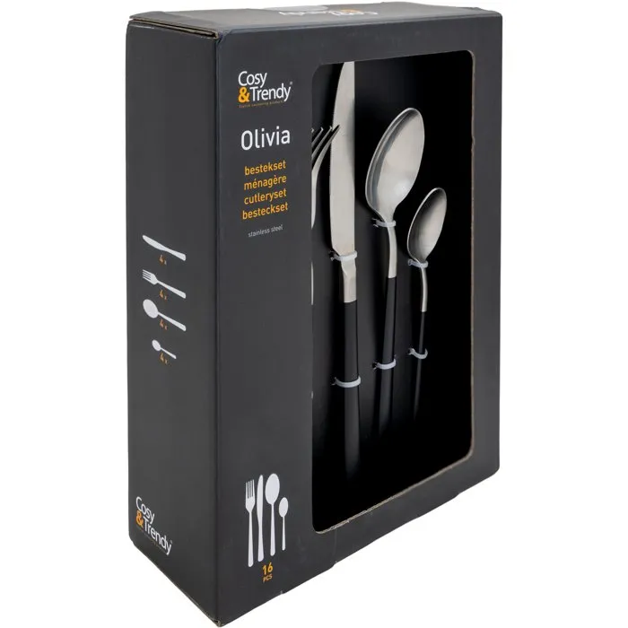 Cosy & Trendy Set de couverts Olivia 16 pcs - Noir brossé