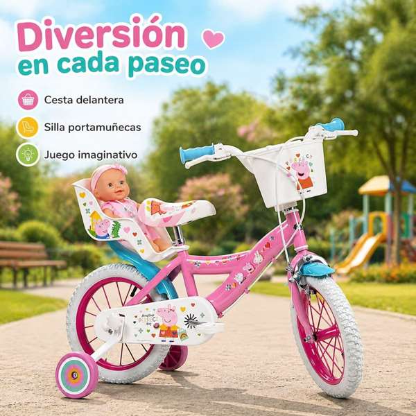 Peppa Pig - Bicicleta pour enfants fille 14 pouces, couleur rose, âge recommandé 4 à 6 ans (36 mois min), cadre fer, nécessite assemblage