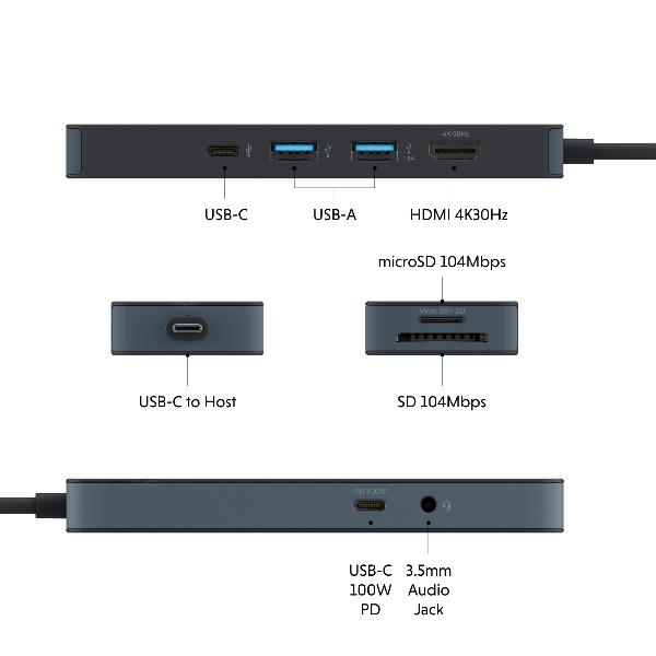 Targus Hub USB-C 8-en-1 HD4102BKGL - 2x USB-A 3.2, HDMI 4K, PD 100W, Lecteur SD/MicroSD, Noir Targus Hub USB-C 8-en-1 HD4102BKGL - 2x USB-A 3.2, HDMI 4K, PD 100W, Lecteur SD/MicroSD, Noir