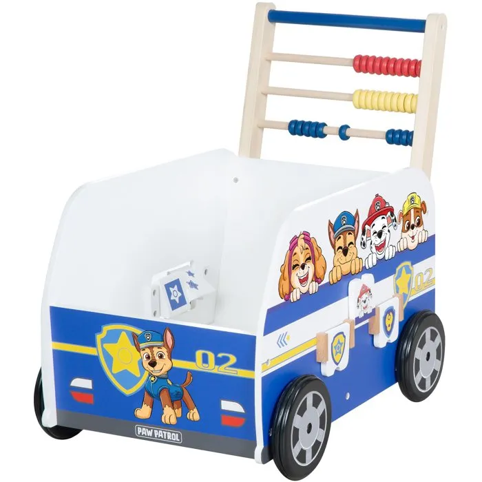 Roba Chariot de marche éducatif et pousseur Pat'Patrouille - Centre d'activités multifonction avec abaque, horloge et rangement - Bleu - Pour bébés à partir de 12 mois