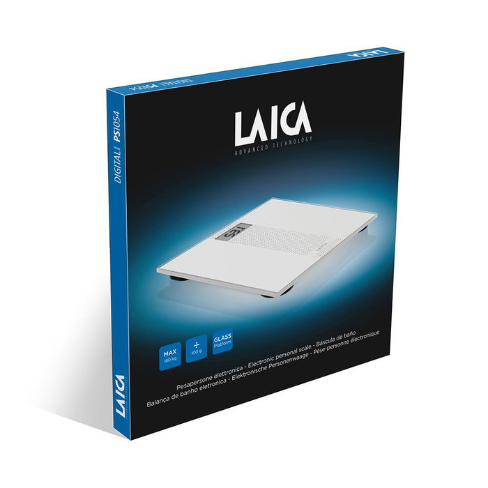 Laica PS1054 Balance de salle de bain électronique blanche 180 kg verre trempé 6 mm