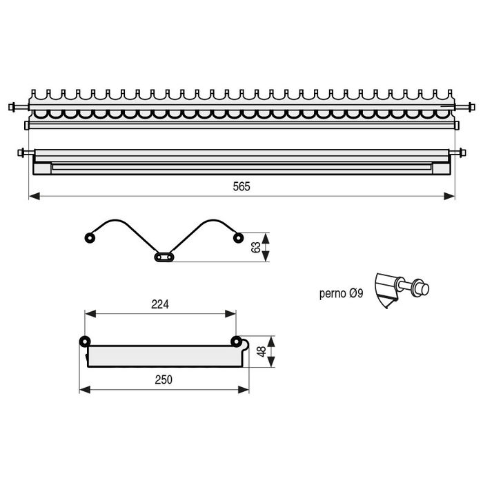 HERRAJES ALK Égouttoir à vaisselle et verres en acier inoxydable pour meuble de 600 mm M600