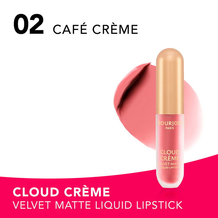 Bourjois Cloud Crème Velvet Rouge à Lèvres Liquide Mat, Nuance #02-Café Crème, 3 ml