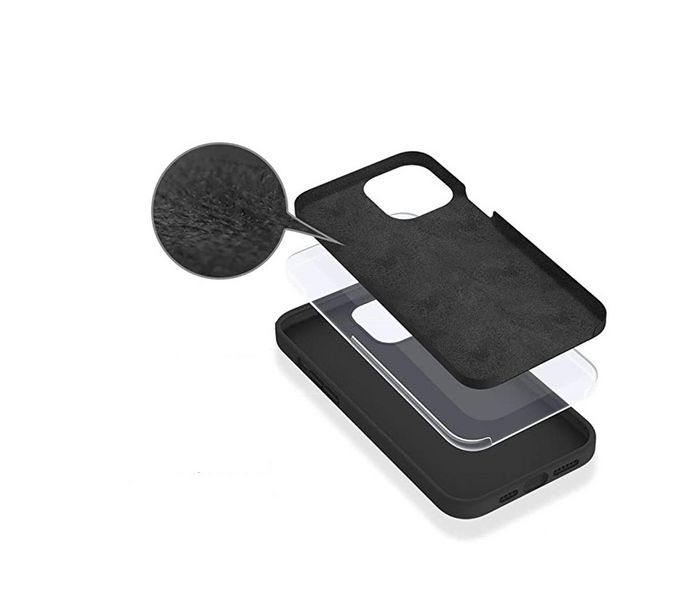 eSTUFF Coque en silicone effet soie pour iPhone 14 Pro Max - Noir - Protection dos et côtés avec doublure microfibre