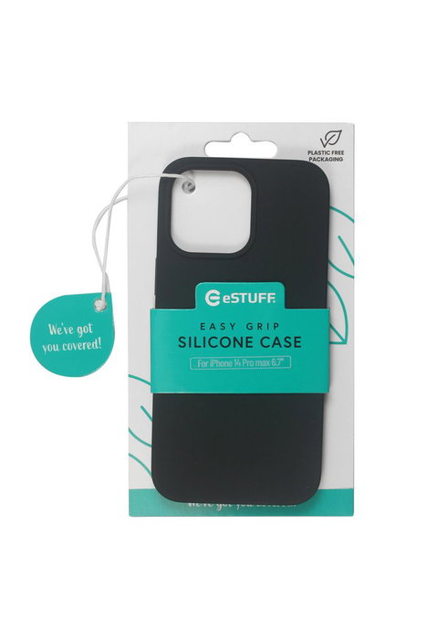 eSTUFF Coque en silicone effet soie pour iPhone 14 Pro Max - Noir - Protection dos et côtés avec doublure microfibre