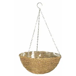 Garden Id Panier Suspendu Rustic 35 cm - Coque Plastique Intérieur/Extérieur - Style Rustique en Osier Tressé - Suspension Facile avec Chaînes et Crochet