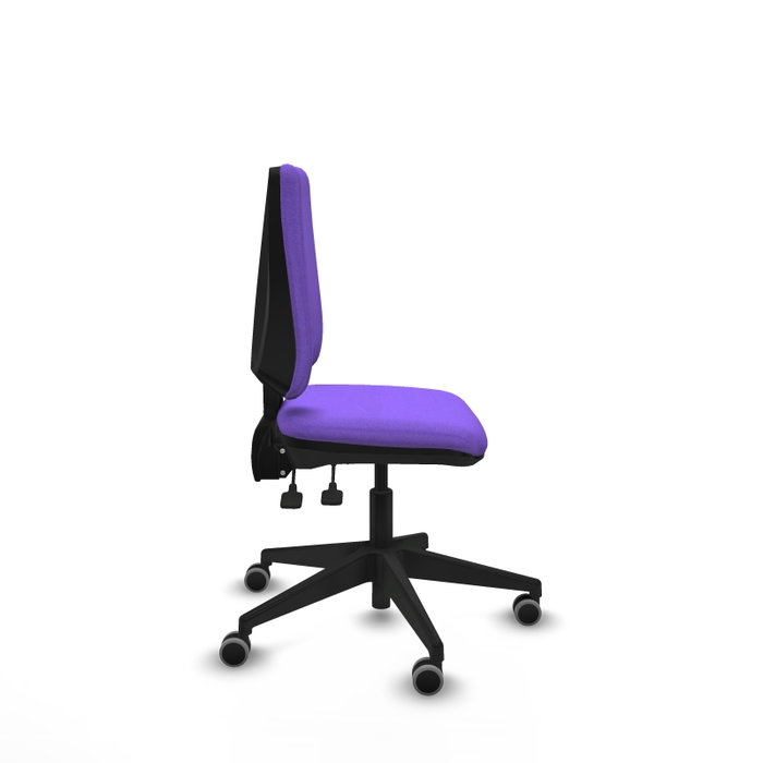 Chaise Elche Asynchrone Tissu Violet Base pyramidale noire Sans accoudoirs Sans appui-tête Roulettes 65mm pour moquette