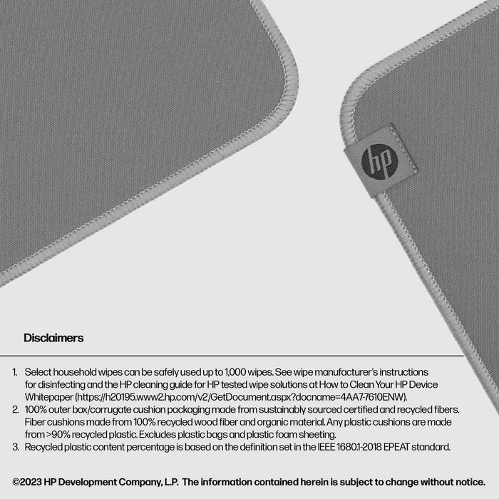 HP Tapis de souris HP 100 - Antidérapant, Durable, Lavable et Résistant aux Éclaboussures, Surface Antimicrobienne, Fabriqué à partir de Matériaux Recyclés