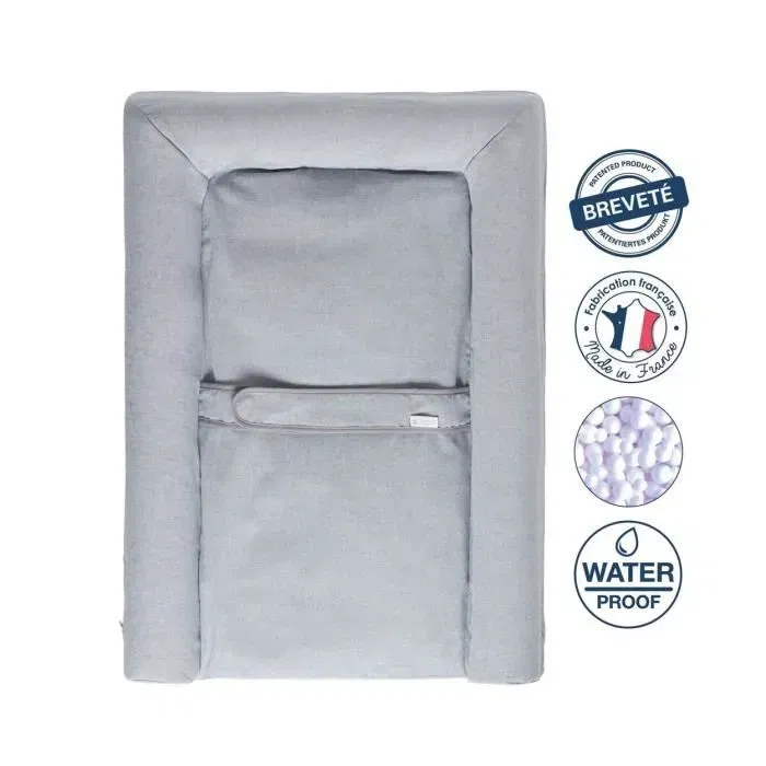 Candide - Matelas à langer Mat'Confort, avec ceinture de maintien et bords rehaussés, facile à nettoyer, 70x50 cm, fabriqué en France, gris chiné