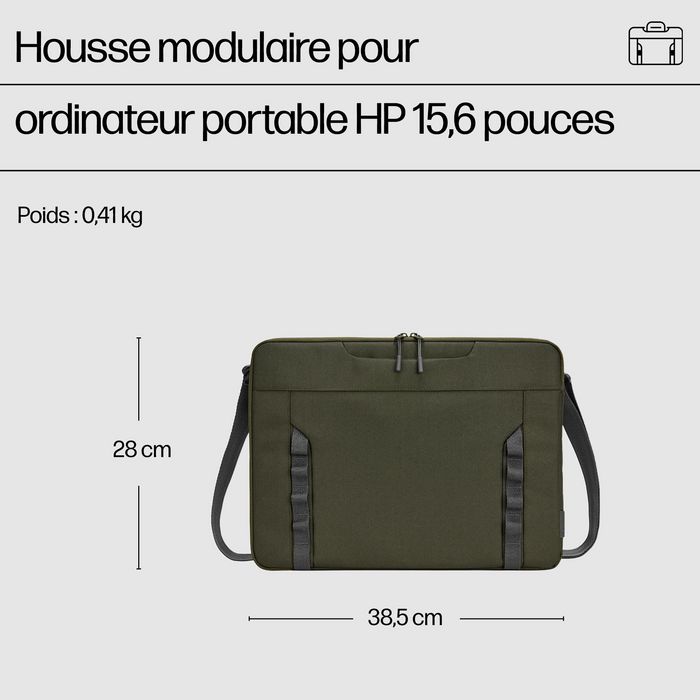 HP Housse modulaire pour PC portable 15,6 pouces - Pochette polyvalente 3 en 1 avec sangle, poignées cachées et multiples poches - Matériau durable
