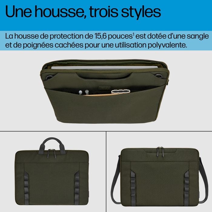 HP Housse modulaire pour PC portable 15,6 pouces - Pochette polyvalente 3 en 1 avec sangle, poignées cachées et multiples poches - Matériau durable