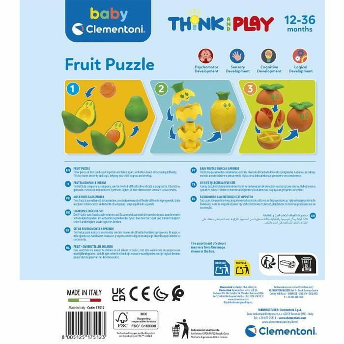 Clementoni Mes fruits à assembler avec 3 niveaux de difficulté, panier de fruits éducatif