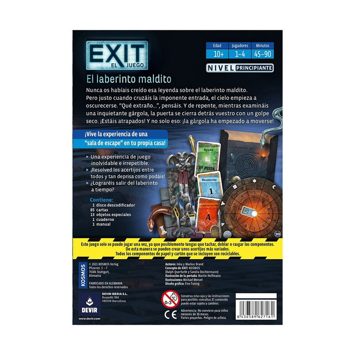 DEVIR Exit El Laberinto Maldito - Jeu d'évasion coopératif - Cartes et énigmes - Version Espagnol