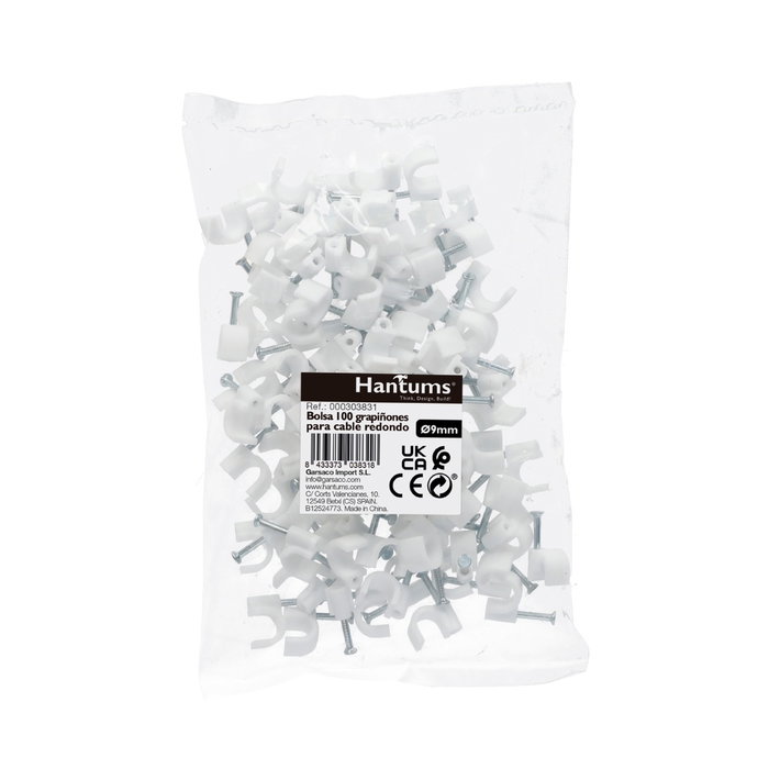 Hantums Sac de 100 agrafes pour câble ou tuyau rond 9mm Hantums Sac de 100 agrafes pour câble ou tuyau rond 9mm