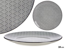 VESSIA Plat plat Onda Japonesa Negro-Blanco 24cm