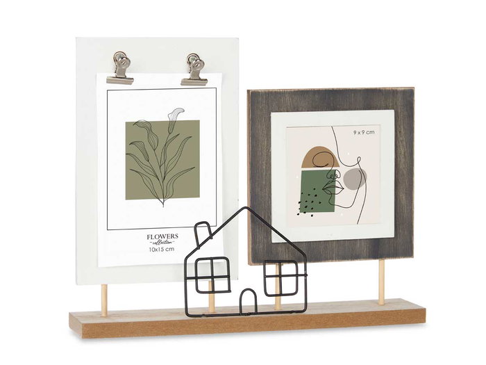 Giftdecor Porte-photos Double Pince 28x23,5x6 cm Bois MDF Marron Noir (Set de 6)