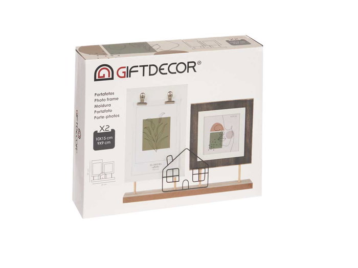Giftdecor Porte-photos Double Pince 28x23,5x6 cm Bois MDF Marron Noir (Set de 6)