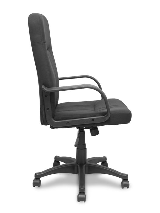 Fauteuil Villa Mécanisme d'inclinaison Tissu Noir Structure polyamide noire Accoudoirs fixes Sans appui-tête Roulettes en nylon 50 mm