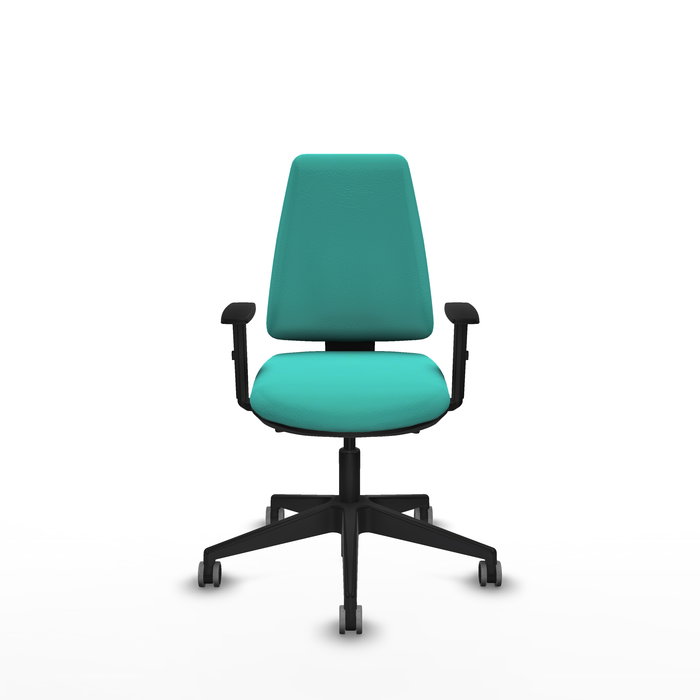 Chaise Elche Asynchrone Cuir écologique Turquoise Base pyramidale noire Accoudoir 1D Sans appui-tête Roulettes 65mm pour moquette