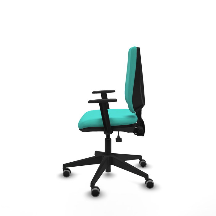 Chaise Elche Asynchrone Cuir écologique Turquoise Base pyramidale noire Accoudoir 1D Sans appui-tête Roulettes 65mm pour moquette