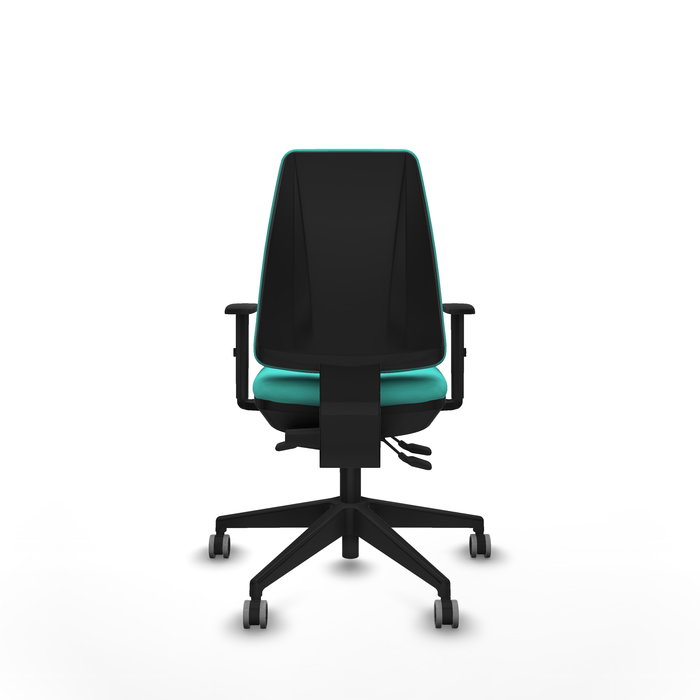 Chaise Elche Asynchrone Cuir écologique Turquoise Base pyramidale noire Accoudoir 1D Sans appui-tête Roulettes 65mm pour moquette
