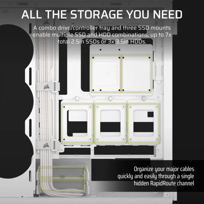 Corsair 5000T Boîtier PC ATX Mid-Tower Blanc, Compatible ASUS BTF/MSI Project Zero/Gigabyte Project Stealth, Design Audacieux et Ventilation Amovible