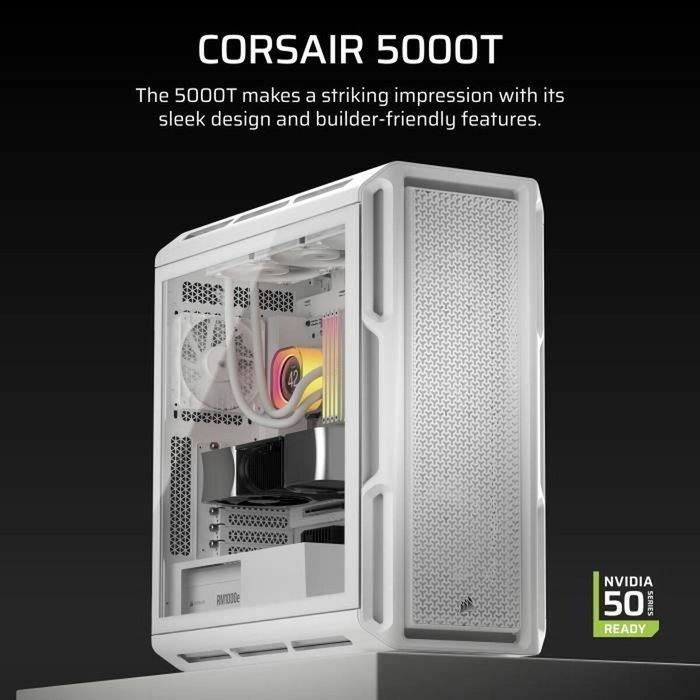 Corsair 5000T Boîtier Gaming Mid Tower Blanc avec Verre Trempé