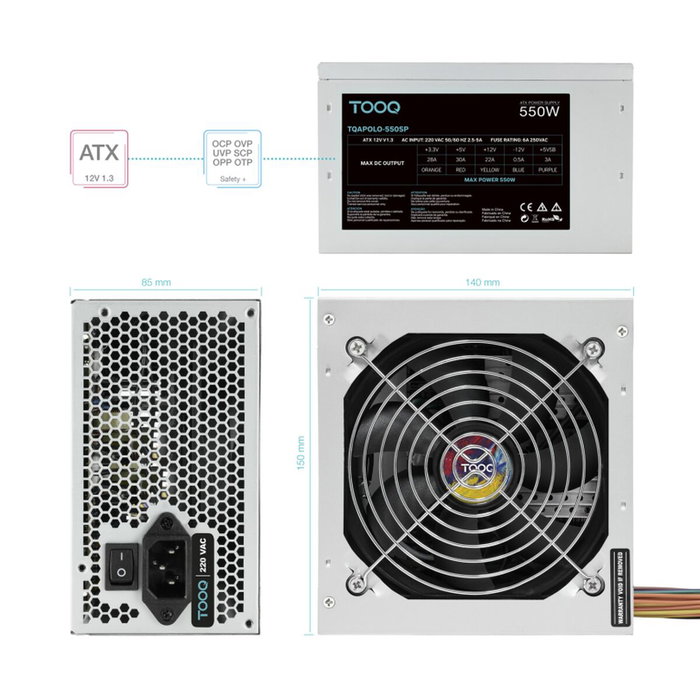 Bloc d’Alimentation TooQ TQAPOLO-550SP 550 W