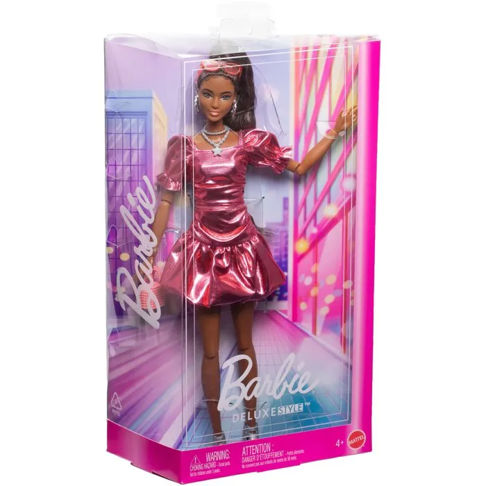 Barbie Poupée Deluxe Style JFP41 Robe Coupe Boule Corail Métallisé Barbie Poupée Deluxe Style JFP41 Robe Coupe Boule Corail Métallisé