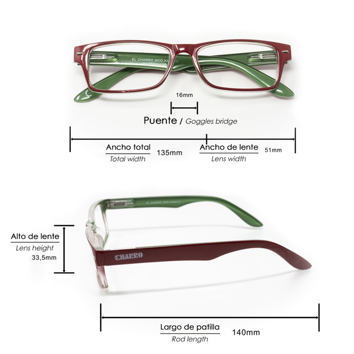 EL CHARRO Lunettes de lecture Kansas Rouge/Vert +3,5