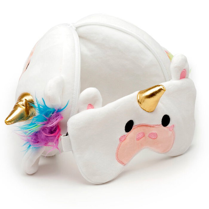 PUCKATOR Coussin de voyage pour nuque et yeux avec masque en forme de licorne Relaxeazzz - 15,5 x 14,5 x 14 cm - 95% Polyester, 5% Spandex PUCKATOR Coussin de voyage pour nuque et yeux avec masque en forme de licorne Relaxeazzz - 15,5 x 14,5 x 14 cm - 95% Polyester, 5% Spandex