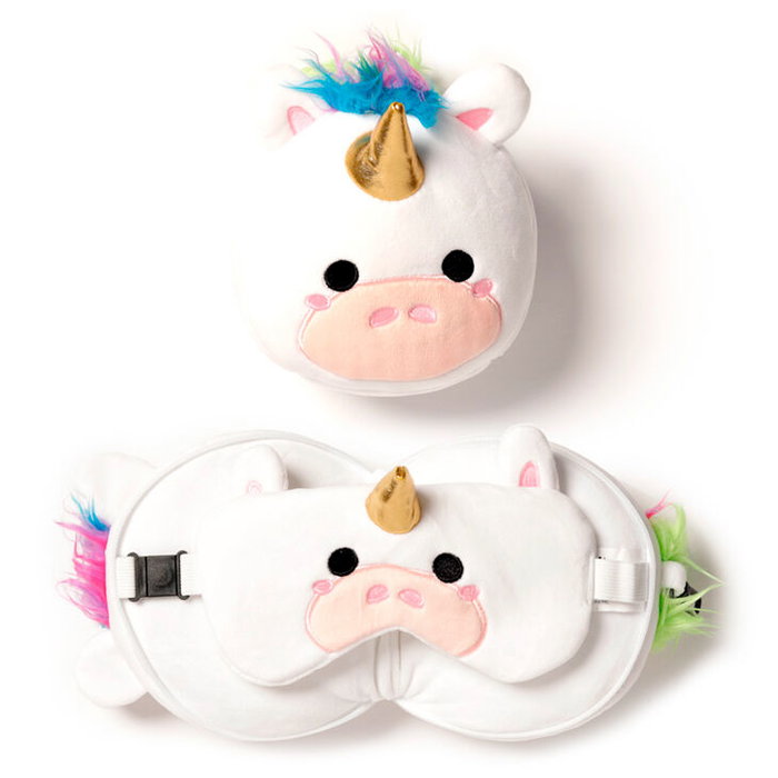 PUCKATOR Coussin de voyage pour nuque et yeux avec masque en forme de licorne Relaxeazzz - 15,5 x 14,5 x 14 cm - 95% Polyester, 5% Spandex PUCKATOR Coussin de voyage pour nuque et yeux avec masque en forme de licorne Relaxeazzz - 15,5 x 14,5 x 14 cm - 95% Polyester, 5% Spandex
