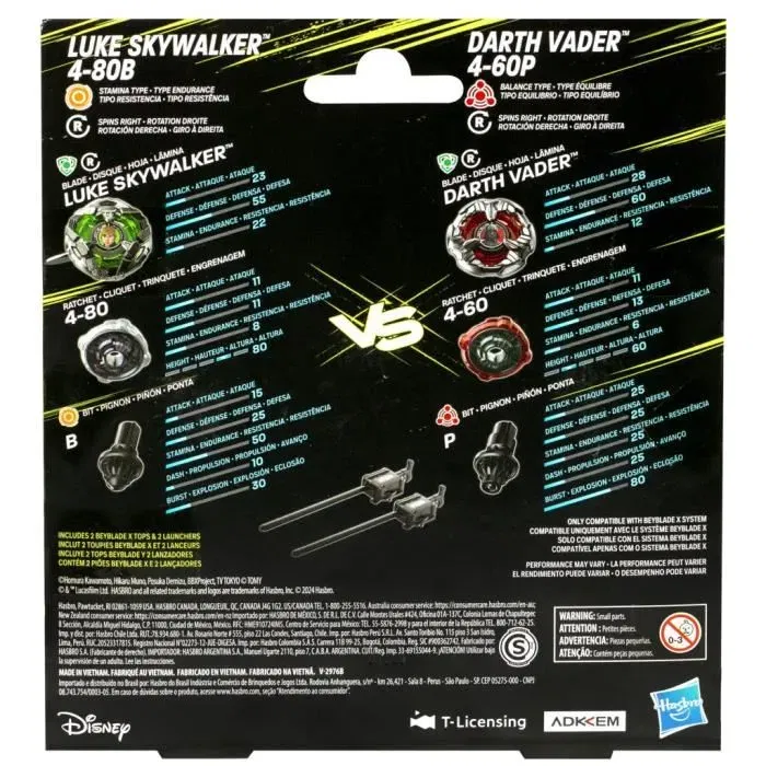 Beyblade X Multipack Star Wars, 2 Toupie Beyblade avec Lanceurs: Luke Skywalker 4-80B vs Darth Vader 4-60B - Jeu de Battle Toupie pour Enfants Dès 8 Ans