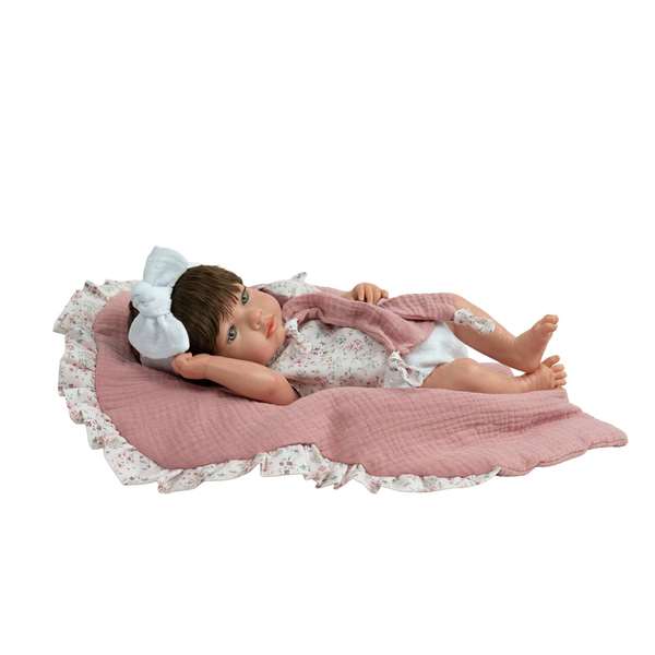 Muñecas Arias Reborn Arias 38 cm Alba Rosa avec couverture et doudou corps vinyl poupée fille