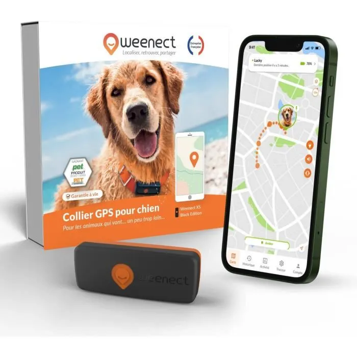Weenect XS - Traceur GPS pour chien, Collier de suivi localisation temps réel sans abonnement, Modèle 2023 Noir Weenect XS - Traceur GPS pour chien, Collier de suivi localisation temps réel sans abonnement, Modèle 2023 Noir