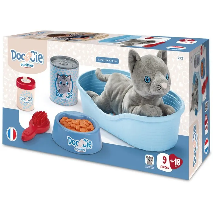 Ecoiffier Panier Chat Médical 272 - Peluche Jouet d'éveil - 9 Pièces - Dès 18 mois - Origine France