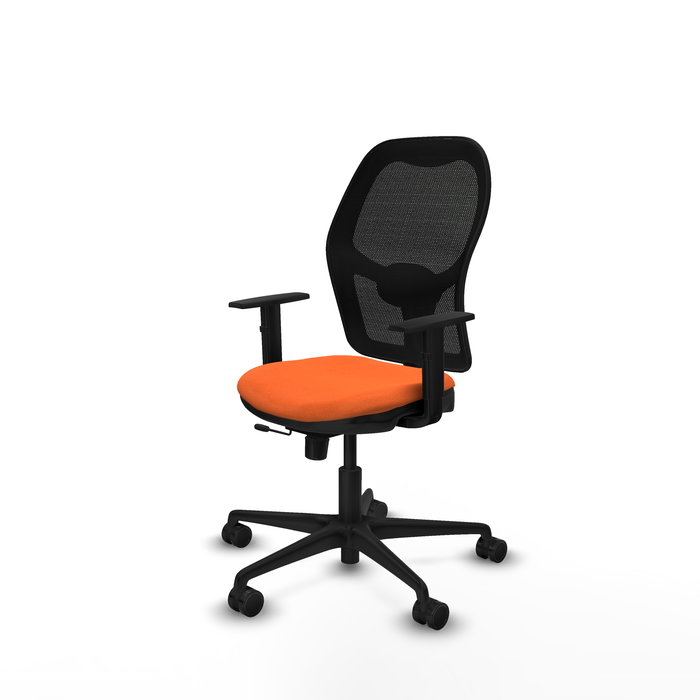 Chaise Jorquera Synchrone/Traslack tissu Orange Maille Noir Base en nylon noir Accoudoir 1D Sans appui-tête Roulettes 65mm nylon