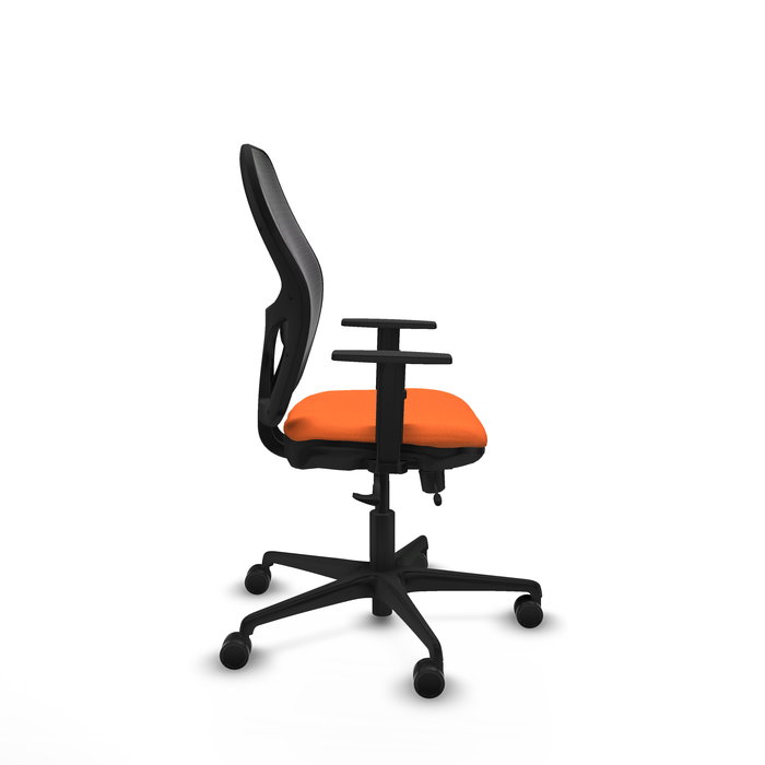 Chaise Jorquera Synchrone/Traslack tissu Orange Maille Noir Base en nylon noir Accoudoir 1D Sans appui-tête Roulettes 65mm nylon