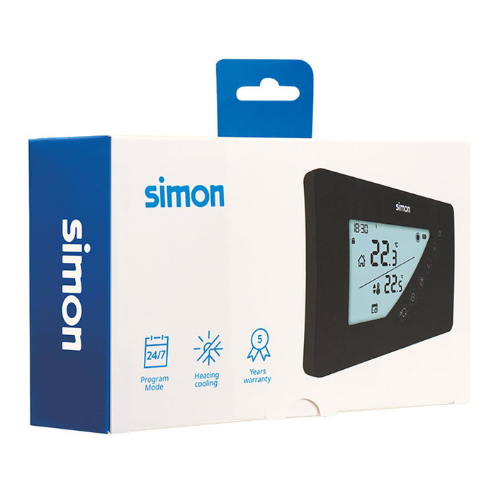 Simon AF521103 Thermostat numérique avec programmation hebdomadaire, noir