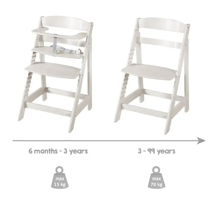 Roba Sit Up Flex - Chaise haute évolutive de 6 mois à 70 kg, réglable avec harnais 3 points et structure anti-bascule, couleur grège délavé