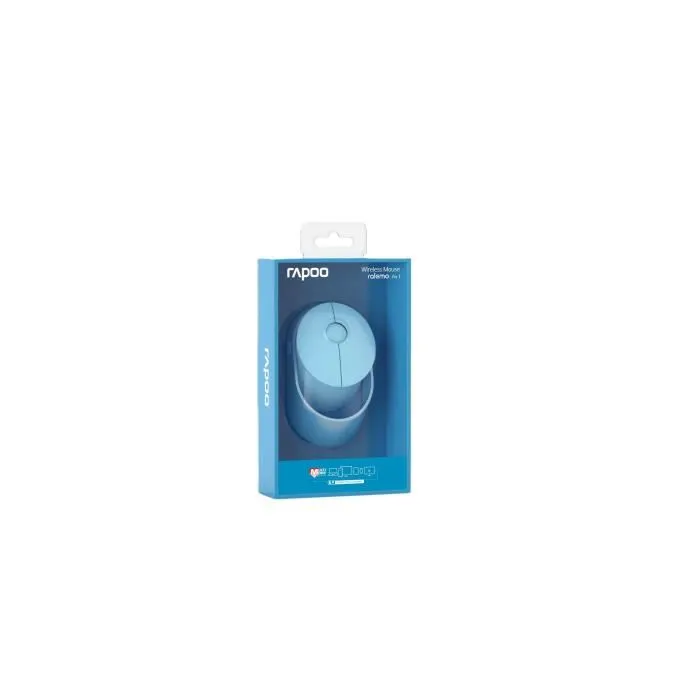 Rapoo Ramelo Air 1 - Souris sans fil silencieuse Bluetooth et 2.4 GHz multimode bleue rechargeable, 1600 DPI, pour espace de travail coloré
