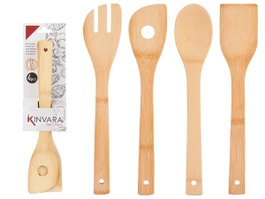 KINVARA Set de 4 ustensiles de cuisine en bambou, Marron