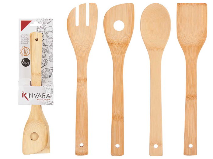 Kinvara Set de 4 ustensiles de cuisine en bambou 8,5x34,5x3,8 cm (Set de 12) Kinvara Set de 4 ustensiles de cuisine en bambou 8,5x34,5x3,8 cm (Set de 12)