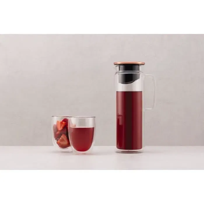 Bodum - Carafe à thé glacé avec infuseur intégré Biasca - 1,2 litre en verre borosilicaté - Couvercle avec filtre - Transparent